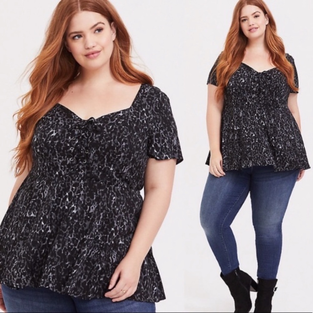 Torrid Leopard Print Babydoll Top – Plus Size 0X – Fitted Waist
